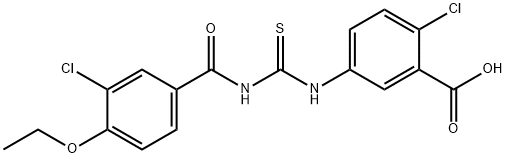 2-CHLORO-5-[[[(3-CHLORO-4-ETHOXYBENZOYL)AMINO]THIOXOMETHYL]AMINO]-BENZOIC ACID Struktur