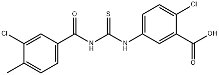 2-CHLORO-5-[[[(3-CHLORO-4-METHYLBENZOYL)AMINO]THIOXOMETHYL]AMINO]-BENZOIC ACID Structure