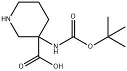 3-(叔丁氧羰胺)哌啶-3-羧酸,436867-71-9,结构式