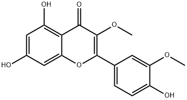 5,7,4'-トリヒドロキシ-3,3'-ジメトキシフラボン 化学構造式