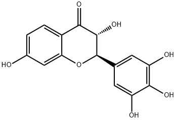(2R)-2,3-ジヒドロ-3β,7-ジヒドロキシ-2α-(3,4,5-トリヒドロキシフェニル)-4H-1-ベンゾピラン-4-オン 化学構造式