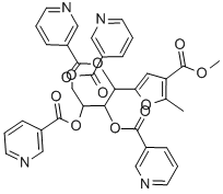テトラキス(3-ピリジンカルボン酸)(1S,2R,3R)-1-[4-(メトキシカルボニル)-5-メチル-2-フラニル]-1,2,3,4-ブタンテトライル 化学構造式