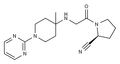 (2S)-1-[[4-メチル-1-(2-ピリミジニル)-4-ピペリジル]アミノアセチル]-2-ピロリジンカルボニトリル 化学構造式