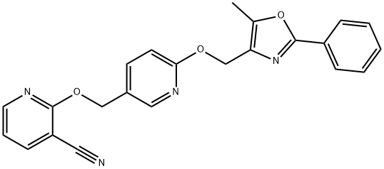 2-[[6-[(5-methyl-2-phenyl-4-oxazolyl)methoxy]-pyridin-
3-yl]methoxy]nicotinonitrile 结构式