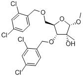 1-O-Methyl-3,5-bis-O-[(2,4-dichlorophenyl)methyl]-2-C-methyl-alpha-D-ribofuranoside 化学構造式