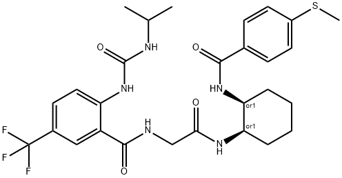 2-(3-异丙基脲基)-N-(2-((1R,2S)-2-(4-(甲基硫基)苯甲酰胺基)环己基氨基)-2-氧代乙基)-5-(三氟甲基)苯甲酰胺 结构式
