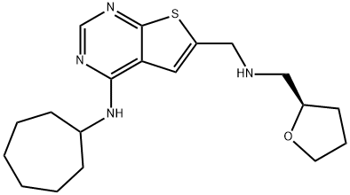 4-(Cycloheptylamino)-N-[[(2R)-tetrahydro-2-furanyl]methyl]-thieno[2,3-d]pyrimidine-6-methanamine Struktur