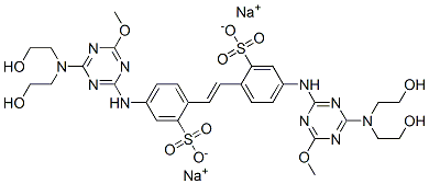 disodium 4,4'-bis[[4-[bis(2-hydroxyethyl)amino]-6-methoxy-1,3,5-triazin-2-yl]amino]stilbene-2,2'-disulphonate Structure