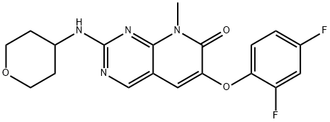 Pyrido[2,3-d]pyriMidin-7(8H)-one, 6-(2,4-difluorophenoxy)-8-Methyl-2-[(tetrahydro-2H-pyran-4-yl)aMino]-, 449811-92-1, 结构式