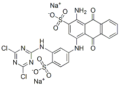 disodium 1-amino-4-[3-[(4,6-dichloro-1,3,5-triazin-2-yl)amino]-4-sulphonatoanilino]-9,10-dihydro-9,10-dioxoanthracene-2-sulphonate  Structure