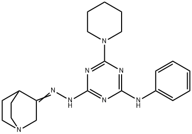(Z)-N-phenyl-4-(piperidin-1-yl)-6-(2-(quinuclidin-3-ylidene)hydrazinyl)-1,3,5-triazin-2-aMine Struktur