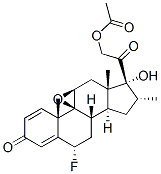 酢酸9β,11β-エポキシ-6α-フルオロ-17-ヒドロキシ-16α-メチル-3,20-ジオキソプレグナ-1,4-ジエン-21-イル 化学構造式