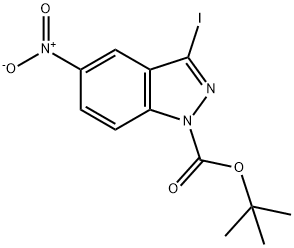 1-BOC-3-ヨード-5-ニトロ-1H-インダゾール 化学構造式