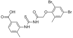3-[[[[(2,4-DIBROMO-6-METHYLPHENOXY)ACETYL]AMINO]THIOXOMETHYL]AMINO]-4-METHYL-BENZOIC ACID 结构式