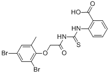 2-[[[[(2,4-DIBROMO-6-METHYLPHENOXY)ACETYL]AMINO]THIOXOMETHYL]AMINO]-BENZOIC ACID 结构式