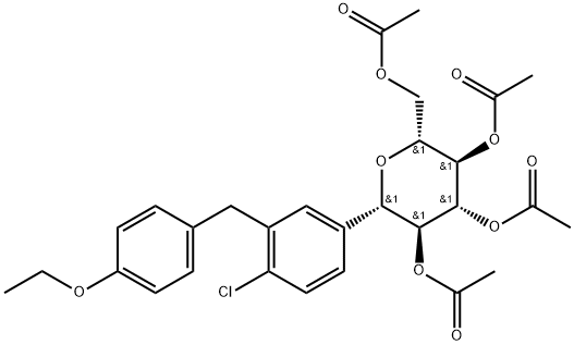 (2R,3R,4R,5S,6S)-2-(乙酰氧基甲基)-6-(4-氯-3-(4-乙氧基苄基)苯基)四氢-2H-吡喃-3,4,5-三乙酸酯,461432-25-7,结构式