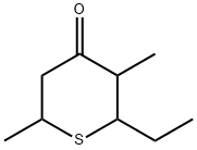 2-エチル-3,6-ジメチルテトラヒドロ-4H-チオピラン-4-オン 化学構造式