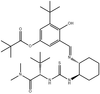 3-[[[(1R,2R)-2-[[[[(1S)-1-[(Dimethylamino)carbonyl]-2,2-dimethylpropyl]amino]thioxomethyl]amino]cyclohexyl]imino]methyl]-5-(1,1-dimethylethyl)-4-hydroxyphenyl  2,2-dimethylpropanoate Structure