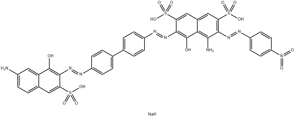 4-アミノ-6-[[4'-[(7-アミノ-1-ヒドロキシ-3-スルホ-2-ナフチル)アゾ]-1,1'-ビフェニル-4-イル]アゾ]-5-ヒドロキシ-3-[(4-ニトロフェニル)アゾ]-2,7-ナフタレンジスルホン酸三ナトリウム 化学構造式