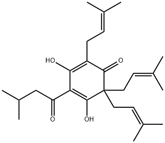 3,5-ジヒドロキシ-2,6,6-トリス(3-メチル-2-ブテニル)-4-(3-メチル-1-オキソブチル)-2,4-シクロヘキサジエン-1-オン 化学構造式