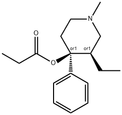 rel-プロピオン酸(4R*)-3α*-エチル-1-メチル-4-フェニルピペリジン-4-イル 化学構造式