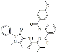 Benzamide, N-[(1S)-1-[[(2,3-dihydro-1,5-dimethyl-3-oxo-2-phenyl-1H-pyrazol-4-yl)amino]carbonyl]-2-methylpropyl]-2-[(4-methoxybenzoyl)amino]- (9CI) Struktur