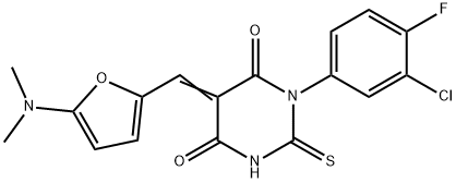 4,6(1H,5H)-Pyrimidinedione,  1-(3-chloro-4-fluorophenyl)-5-[[5-(dimethylamino)-2-furanyl]methylene]dihydro-2-thioxo- 结构式