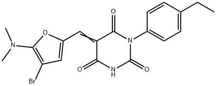 2,4,6(1H,3H,5H)-Pyrimidinetrione,  5-[[4-bromo-5-(dimethylamino)-2-furanyl]methylene]-1-(4-ethylphenyl)- 结构式