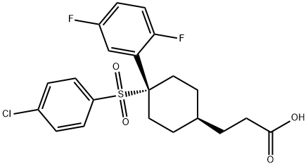 3-((1R,4S)-4-((4-クロロフェニル)スルホニル)-4-(2,5-ジフルオロフェニル)シクロヘキシル)プロパン酸 化学構造式