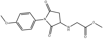 N-[1-(4-メトキシフェニル)-2,5-ジオキソピロリジン-3-イル]グリシン酸メチル 化学構造式