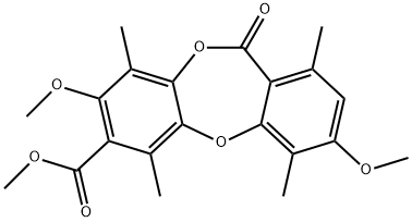 3,8-Dimethoxy-1,4,6,9-tetramethyl-11-oxo-11H-dibenzo[b,e][1,4]dioxepin-7-carboxylic acid methyl ester 结构式