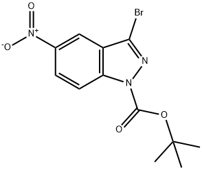 1-BOC-3-ブロモ-5-ニトロ-1H-インダゾール 化学構造式