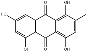 1,4,5,7-テトラヒドロキシ-2-メチル-9,10-アントラセンジオン 化学構造式