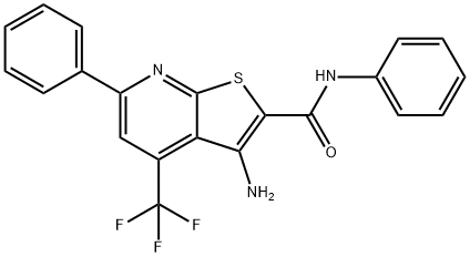 3-amino-N,6-diphenyl-4-(trifluoromethyl)thieno[2,3-b]pyridine-2-carboxamide 结构式
