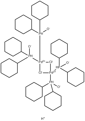 DIHYDROGEN DI-MU-CHLOROTETRAKIS(DICYCLOHEXYLPHOSPHINITO-KP) DIPALLADATE(2-) Struktur