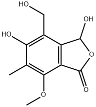 3,5-Dihydroxy-4-hydroxymethyl-7-methoxy-6-methylisobenzofuran-1(3H)-one Struktur