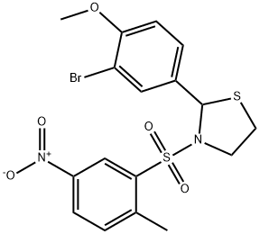 Thiazolidine, 2-(3-bromo-4-methoxyphenyl)-3-[(2-methyl-5-nitrophenyl)sulfonyl]- (9CI) 结构式
