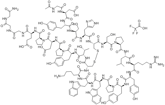 AC-GLY-ASP-TYR-SER-HIS-CYS-SER-PRO-LEU-ARG-TYR-TYR-PRO-TRP-TRP-LYS-CYS-THR-TYR-PRO-ASP-PRO-GLU-GLY-GLY-GLY-NH2, (DISULFIDE BOND) TRIFLUOROACETATE Structure