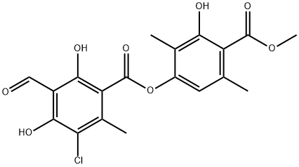 4-[(3-Chloro-5-formyl-4,6-dihydroxy-2-methylbenzoyl)oxy]-2-hydroxy-3,6-dimethylbenzoic acid methyl ester,479-16-3,结构式