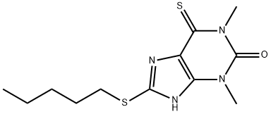 1,7-ジヒドロ-1,3-ジメチル-8-(ペンチルチオ)-6-チオキソ-2H-プリン-2-オン 化学構造式