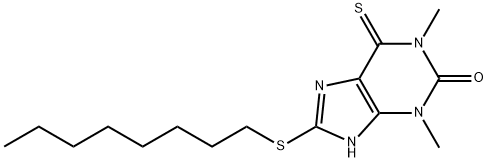 1,3,6,7-テトラヒドロ-1,3-ジメチル-8-(オクチルチオ)-6-チオキソ-2H-プリン-2-オン 化学構造式