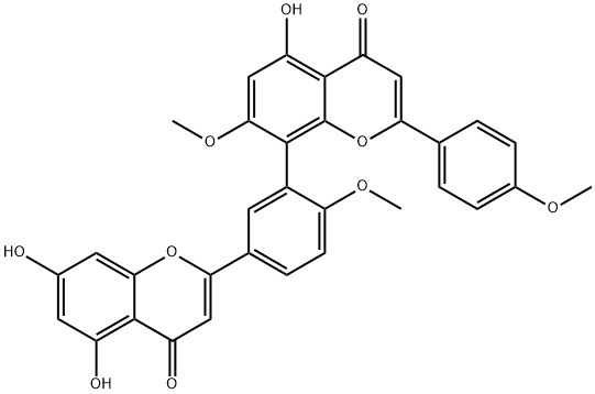 2-(4-メトキシフェニル)-5-ヒドロキシ-7-メトキシ-8-[2-メトキシ-5-(5,7-ジヒドロキシ-4-オキソ-4H-1-ベンゾピラン-2-イル)フェニル]-4H-1-ベンゾピラン-4-オン 化学構造式