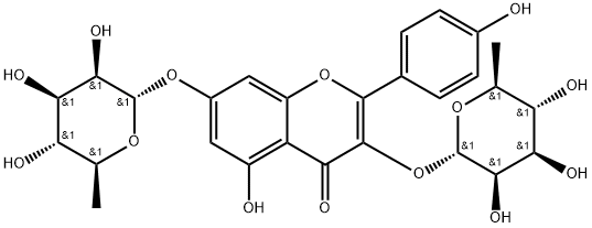 3,7-ビス(α-L-ラムノピラノシルオキシ)-2-(4-ヒドロキシフェニル)-5-ヒドロキシ-4H-1-ベンゾピラン-4-オン 化学構造式