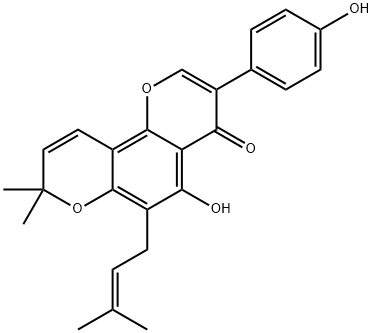 5-ヒドロキシ-3-(4-ヒドロキシフェニル)-8,8-ジメチル-6-(3-メチル-2-ブテニル)-4H,8H-ベンゾ[1,2-b:3,4-b']ジピラン-4-オン 化学構造式