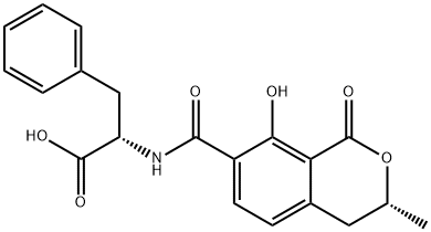 N-[[(R)-1-オキソ-3α-メチル-8-ヒドロキシイソクロマン-7-イル]カルボニル]-L-フェニルアラニン 化学構造式