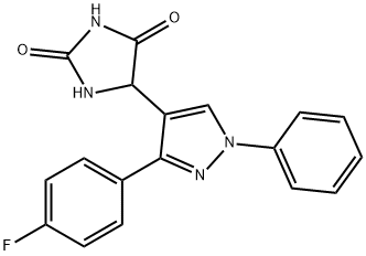 5-(3-(4-フルオロフェニル)-1-フェニル-1H-ピラゾール-4-イル)イミダゾリジン-2,4-ジオン 化学構造式