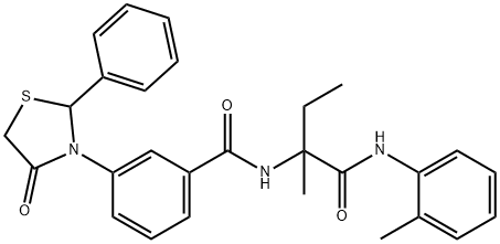 Benzamide, N-[1-methyl-1-[[(2-methylphenyl)amino]carbonyl]propyl]-3-(4-oxo-2-phenyl-3-thiazolidinyl)- (9CI) Struktur
