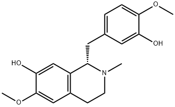 [1S,(+)]-1,2,3,4-テトラヒドロ-1-[(3-ヒドロキシ-4-メトキシフェニル)メチル]-6-メトキシ-2-メチルイソキノリン-7-オール 化学構造式