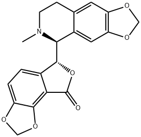 (6R)-6-[(5S)-5,6,7,8-テトラヒドロ-6-メチル-1,3-ジオキソロ[4,5-g]イソキノリン-5-イル]フロ[3,4-e]-1,3-ベンゾジオキソール-8(6H)-オン 化学構造式