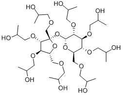 1-O,3-O,4-O,6-O-テトラキス(2-ヒドロキシプロピル)-β-D-フルクトフラノシル-2-O,3-O,4-O,6-O-テトラキス(2-ヒドロキシプロピル)-α-D-グルコピラノシド 化学構造式